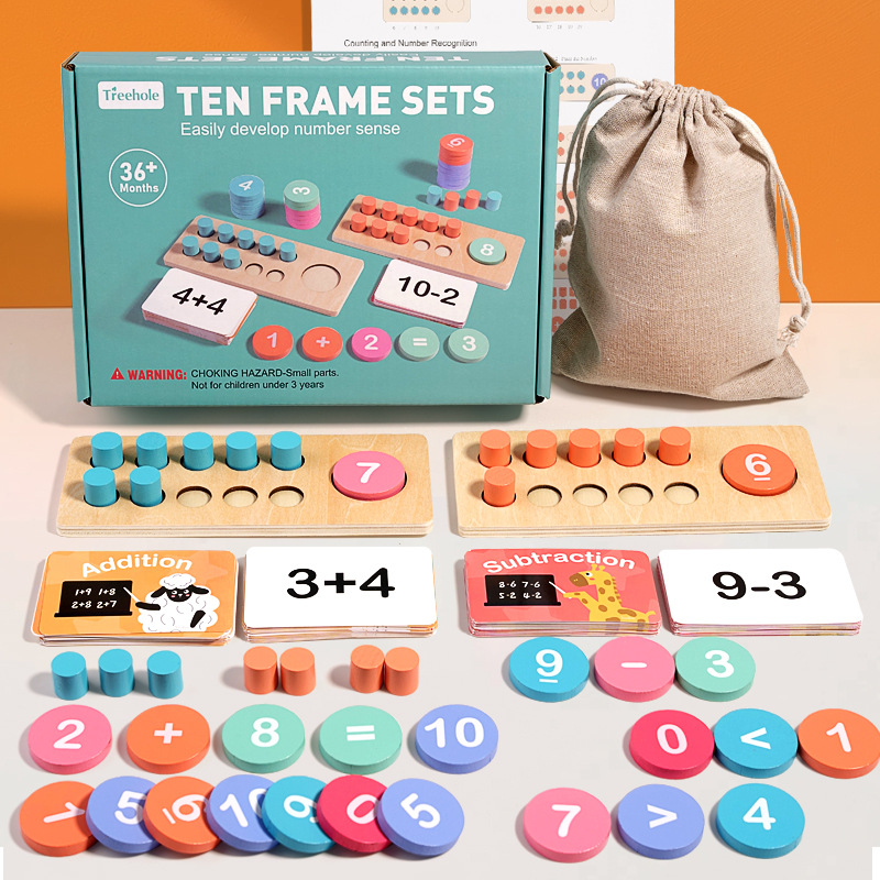 Math Manipulative Set - Children's Wooden Number Board Cognitive Matching