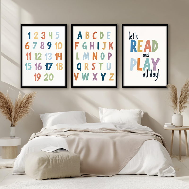 Rainbow ABC Numbers Canvas Wal - Kids Education Quote ulasan dan harga