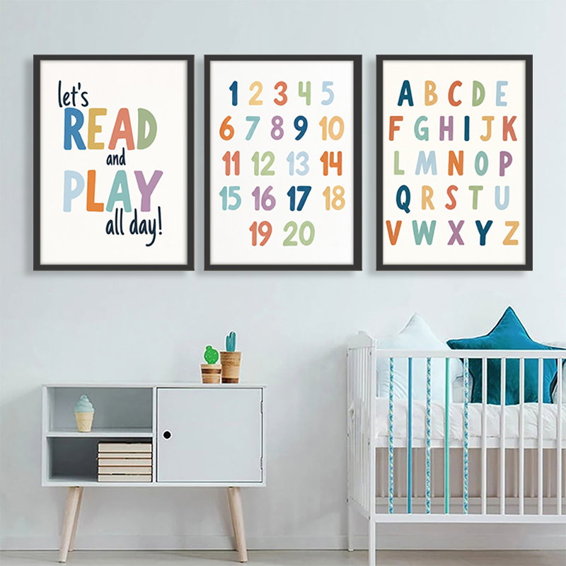 Rainbow ABC Numbers Canvas Wal - Kids Education Quote ulasan dan harga