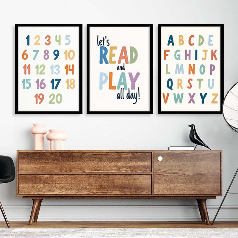 Rainbow ABC Numbers Canvas Wal - Kids Education Quote ulasan dan harga