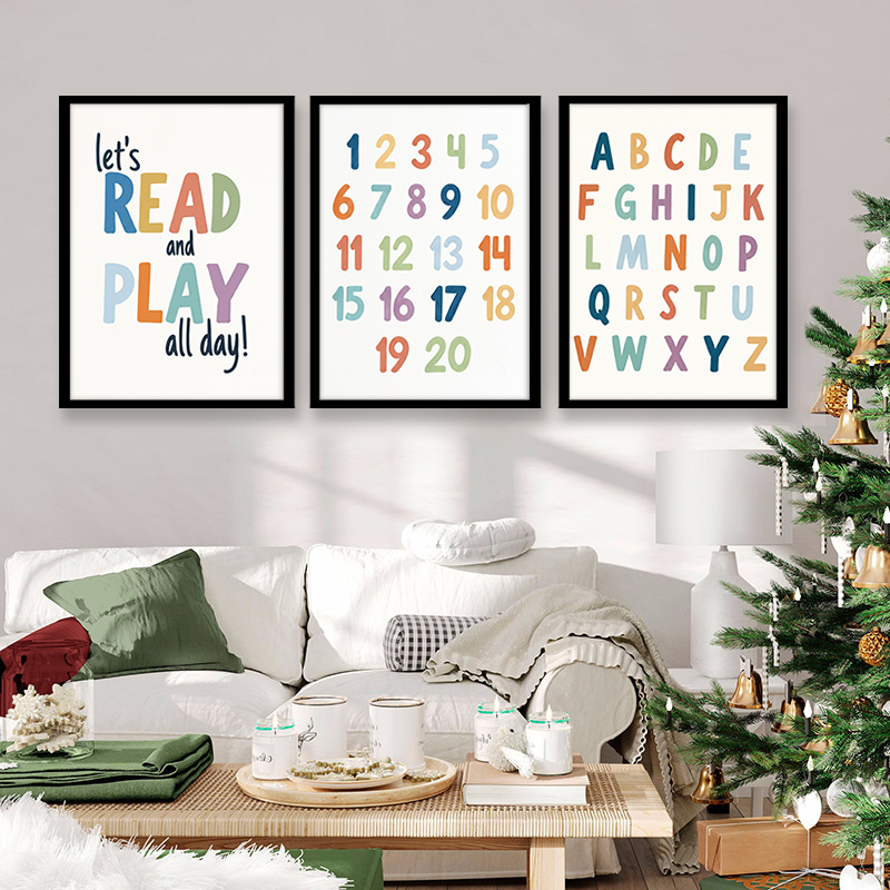 Rainbow ABC Numbers Canvas Wal - Kids Education Quote ulasan dan harga