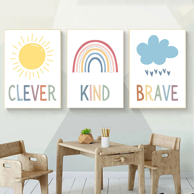 Cute Sun Rainbow Cloud Canvas  - Kids Education Quote ulasan dan harga