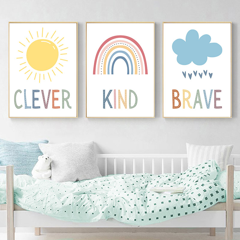 Cute Sun Rainbow Cloud Canvas  - Kids Education Quote ulasan dan harga
