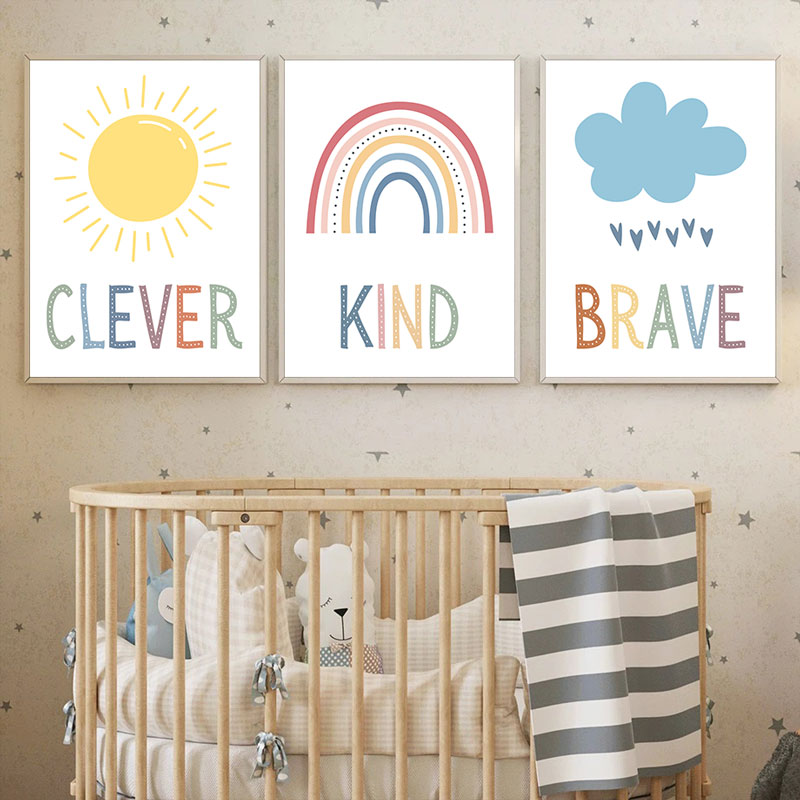 Cute Sun Rainbow Cloud Canvas  - Kids Education Quote ulasan dan harga