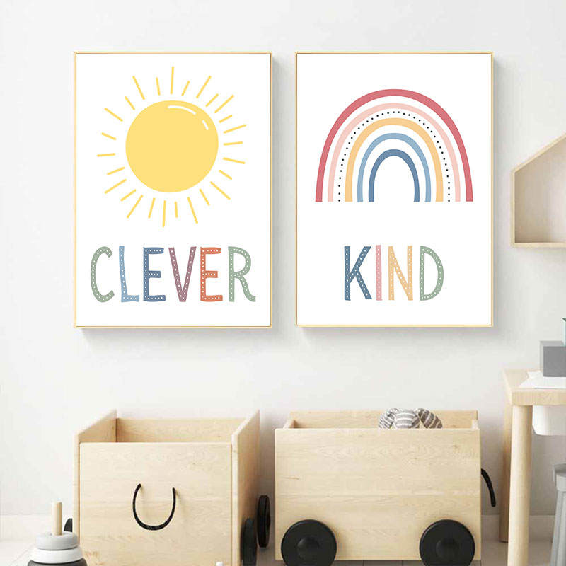 Cute Sun Rainbow Cloud Canvas  - Kids Education Quote ulasan dan harga
